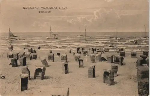 Ansichtskarte Westerland-Gemeinde Sylt Segelboote - Strandleben 1915