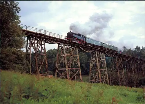 Markersbach-Raschau-Markersbach Stahlviadukt mit Dampflokomotive 1995