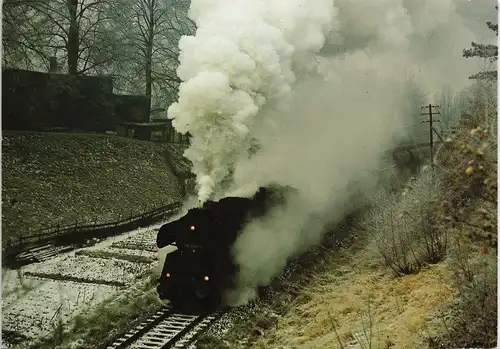 Güterzugdampflokomotive mit einem Nahgüterzug Bahnhof Lichtenstein 1988