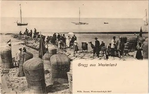 Ansichtskarte Westerland-Gemeinde Sylt Strandkorb, Leben auf der Buhne 1908