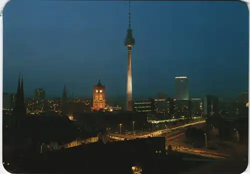 Ansichtskarte Berlin Berliner City bei Nacht Stadtteilansicht 1990