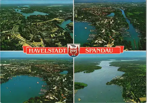 Spandau-Berlin Mehrbild-AK Havel mit 4 Luftaufnahmen, Luftbilder 1980