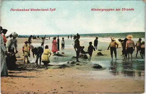 Ansichtskarte Westerland-Gemeinde Sylt Kindergruppen am Strand 1912