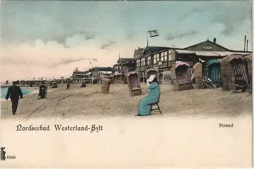 Westerland-Gemeinde Sylt Frau auf Stuhl, Strandrestaurant Strandkörbe 1908