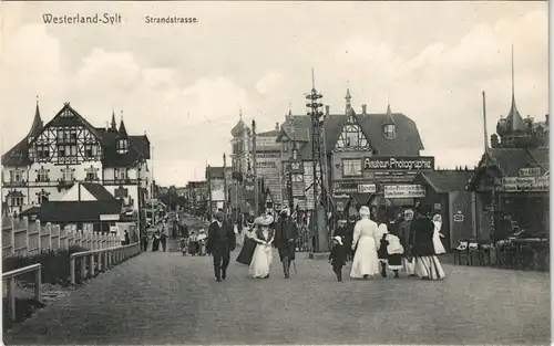 Ansichtskarte Westerland-Gemeinde Sylt Strandstraße, Buden - belebt 1909