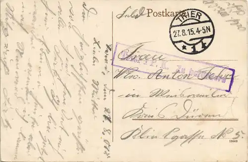 Ansichtskarte Trier Kaiserpalast - gel. Feldpost 1915