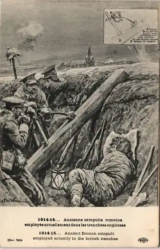 Militaria Künstlerkarte - im Schützengraben sign. Woodviller 1915