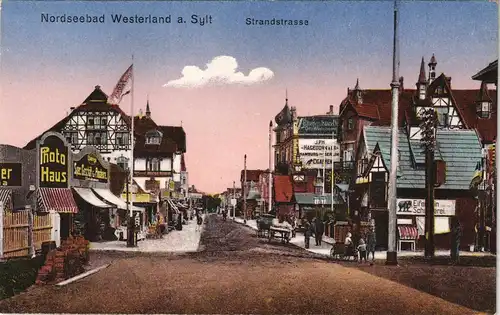 Ansichtskarte Westerland-Sylt Strandstraße, Photohaus - Fuhrwerke 1914