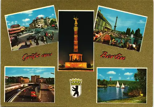 Berlin Mehrbild-AK mit 5 Stadtteilansichten u.a. Siegessäule 1970