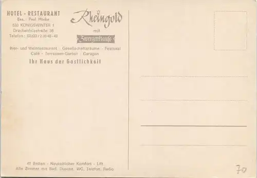 Königswinter Rheingold HOTEL RESTAURANT  Paul Mücke Drachenfelsstraße 36 1970