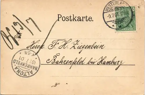 Westerland-Sylt Strand von Südwesten - Ankunftsstempel Altona-Bahrenfeld 1901