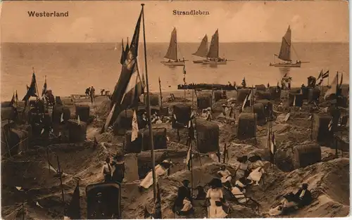 Ansichtskarte Westerland-Sylt Strandleben Segelboote, gel. Feldpost 1916