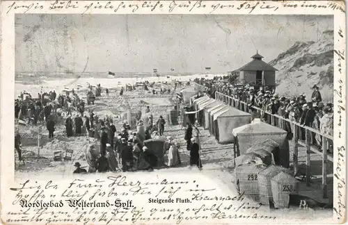 Ansichtskarte Westerland-Sylt Wandelbahn - Menschenmassen, steigende Flut 1902