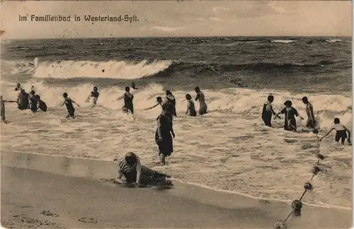 Ansichtskarte Westerland-Sylt Wellenreiten im Familienbad 1913