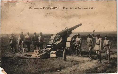 CPA Guer (Morbihan) Camp Coëtquidan Canon 155 de Bange 1930
