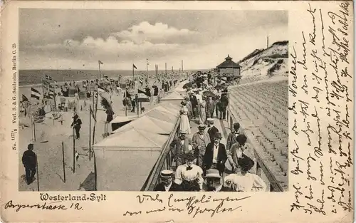 Ansichtskarte Westerland-Sylt gedränge auf der Wandelbahn Umkleidezelte 1906