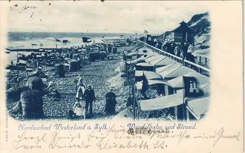 Ansichtskarte Westerland-Sylt Wandelbahn am Strand, Blaudruck - Zelte 1899