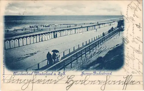 Ansichtskarte Westerland-Sylt Herrenstrand - Kabinen, Blaudruck 1902