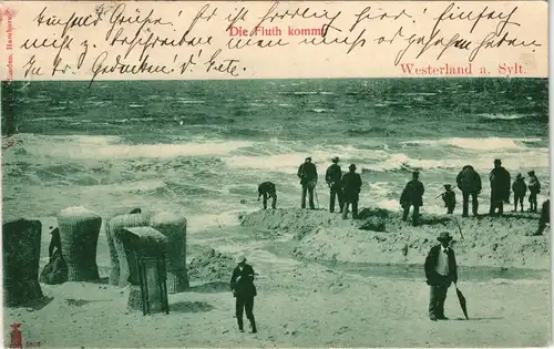 Westerland-Sylt Die ankommende Flut, gut gekleidete Herrschaften 1901