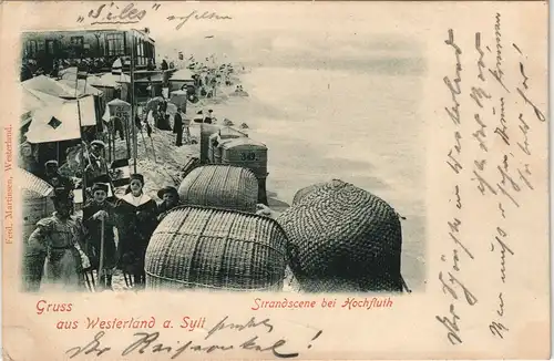 Ansichtskarte Westerland-Sylt Strandscene bei Hochflut - Restauration 1899