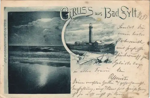 Ansichtskarte Sylt Insel Sylt 2 Bild Leuchtturm und Stimmungsbild 1897