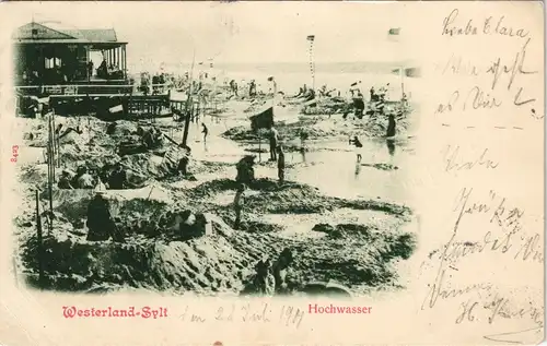Ansichtskarte Westerland-Sylt Strandleben bei Hochwasser - Restaurant 1901