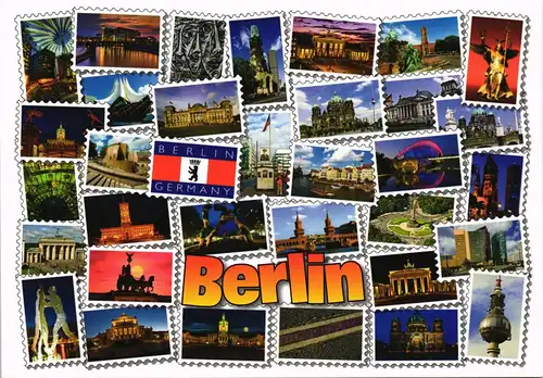 Berlin Mehrbild-AK viele Stadtteilansichten in Briefmarkenform 2010