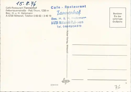 Mittersill Café-Restaurant Tannenhof Felbertauernstraße Bes. Heitzmann 1976
