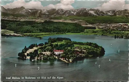 Ansichtskarte Konstanz Insel Mainau Bodensee und Alpen Panorama 1962