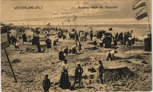Ansichtskarte Westerland-Sylt Burgbau bei Sturmflut 1913