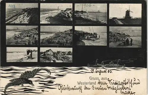 Ansichtskarte Westerland-Sylt MB Dampfer - Microskopkarte Sylt Windmühle 1906