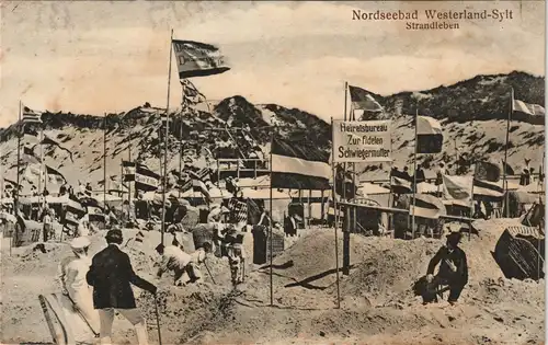 Ansichtskarte Westerland-Sylt Strandleben, Heiratsbüro - gel. Feldpost 1916