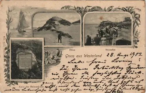 Westerland-Sylt 3 Bild: Stein der Heimatlosen, Sturmflut, Düne 1902