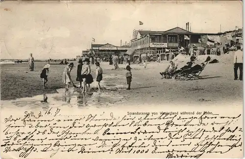 Ansichtskarte Westerland-Sylt Strandscenen bei Ebbe Strand-Restaurants 1904
