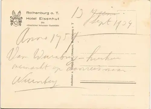 Ansichtskarte Rothenburg ob der Tauber Hotel Eisenhut Strassen Ansicht 1940