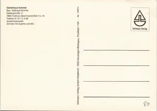 Geschwend-Todtnau Mehrbild-AK Gästehaus Schmid Elsbergstraße 11 1980