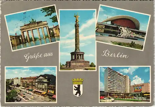 Berlin Mehrbild-AK mit Siegessäule, Brandenburger Tor uvm. 1964