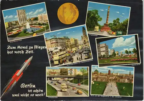 Berlin Mehrbild-AK "Zum Mond zu fliegen hat noch Zeit", Stadt-Ansichten 1970