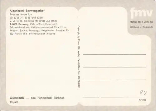 Berwang Alpenhotel Berwangerhof Besitzer Heinz Litt Innen & Außenansichten 1980