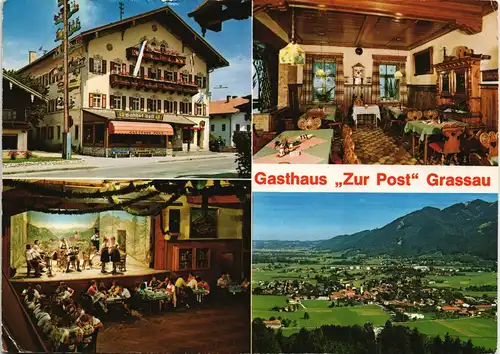 Grassau Gasthaus ZUR POST Inh. Beier, Kirchplatz, Mehrbild-AK 1980