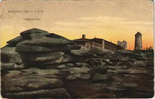 Ansichtskarte Ilsenburg (Harz) Brocken (Harz) Teufelskanzel Brockenhaus 1921