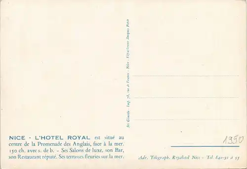 CPA Nizza Nice HOTEL ROYAL Promenade des Anglais, alte Autos 1950