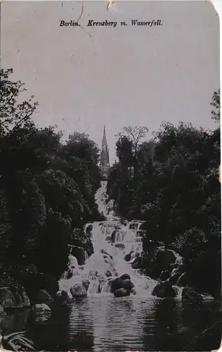 Ansichtskarte Kreuzberg-Berlin Waterfall/Viktoriapark mit Wasserfall 1913