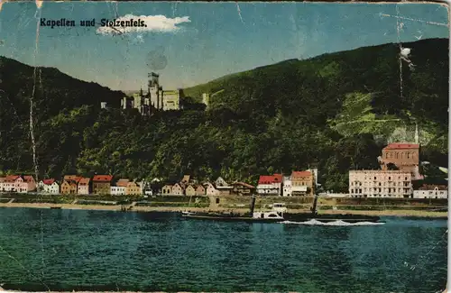 Ansichtskarte Stolzenfels-Koblenz Stadtpartie - gel. Felstpost Belgien 1921