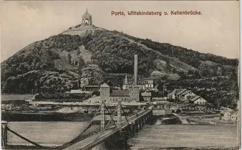 Ansichtskarte Porta Westfalica Wittekindsberg, Kettenbrücke undFabrik 1912