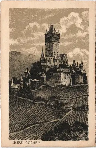 Ansichtskarte Cochem Kochem Weinberge - Burg, Künstlerkarte 1928
