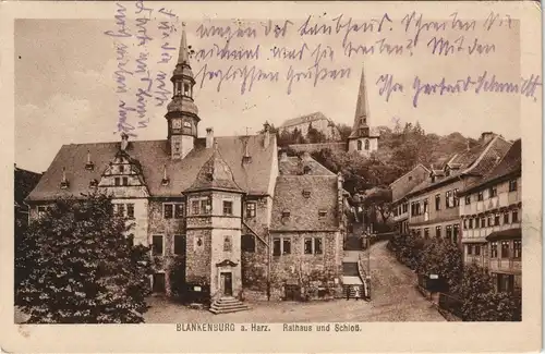 Ansichtskarte Blankenburg (Harz) Rathaus, Straße, Schloß 1918
