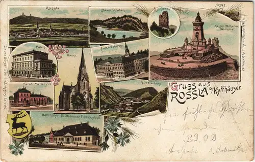 Litho AK Roßla (Harz) Südharz Marienstift, Bahnhofstraße, Questenberg 1902