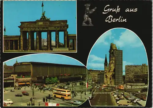 Berlin Mehrbild-AK mit Brandenburger Tor, Kurfürstendamm uvm. 1970