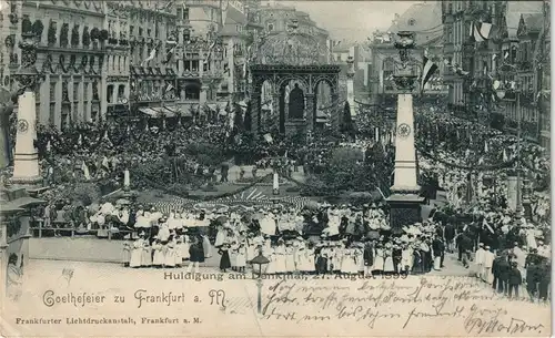 Ansichtskarte Frankfurt am Main Straßenpartie - Goethefeier - belebt 1899